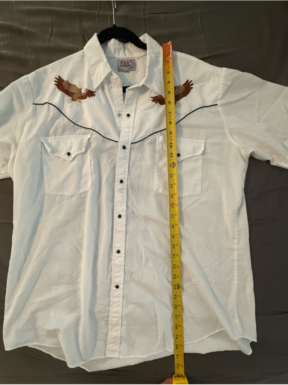 Ely diamond Shirt Men XL White Western Pearl Snap Eagle Embroidered Piped Yoke - Picture 2 of 5